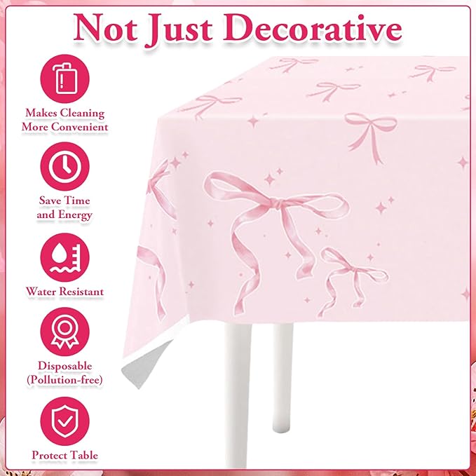 Pink Bow Party Supplies Tableware Sets,Includes Disposable Plates, Napkins, Cups,Straws,Cutlery, Balloons, Banner, and Tablecloth for Party Baby Shower Birthday Decorations,Serves 20