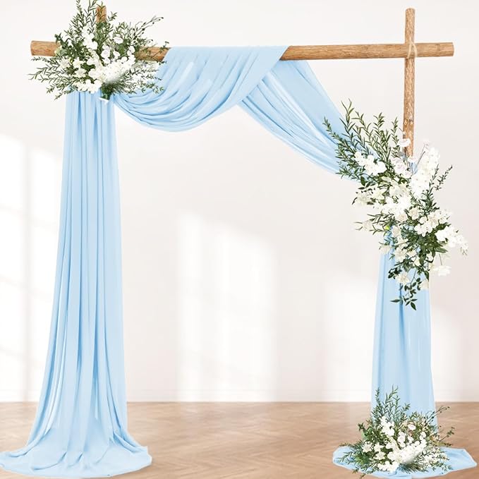 Wedding Arch Draping Fabric 30'' x 18FT Sheer Chiffon Arch Drape Backdrop 2 Panel Baby Blue Drapes for Easter Bridal Shower Baby Shower Photo Booth Church Decor Birthday Party Outdoor Decor