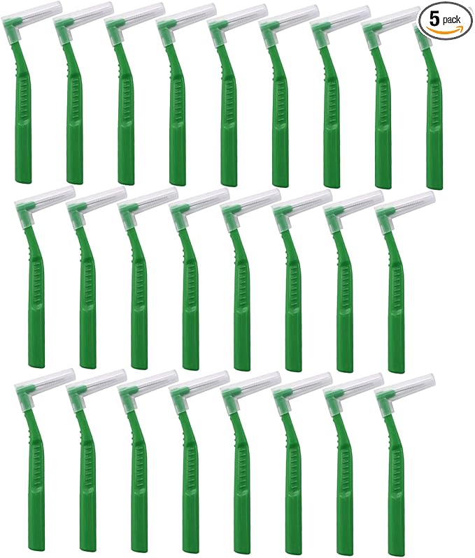Angzhili 25 Pcs Interdental Angle Brushes,Reusable Dental Cleaners,Oral Dental Hygiene Brush,Dental Toothpick Floss for Braces,Tooth Cleaning Tool (Green)