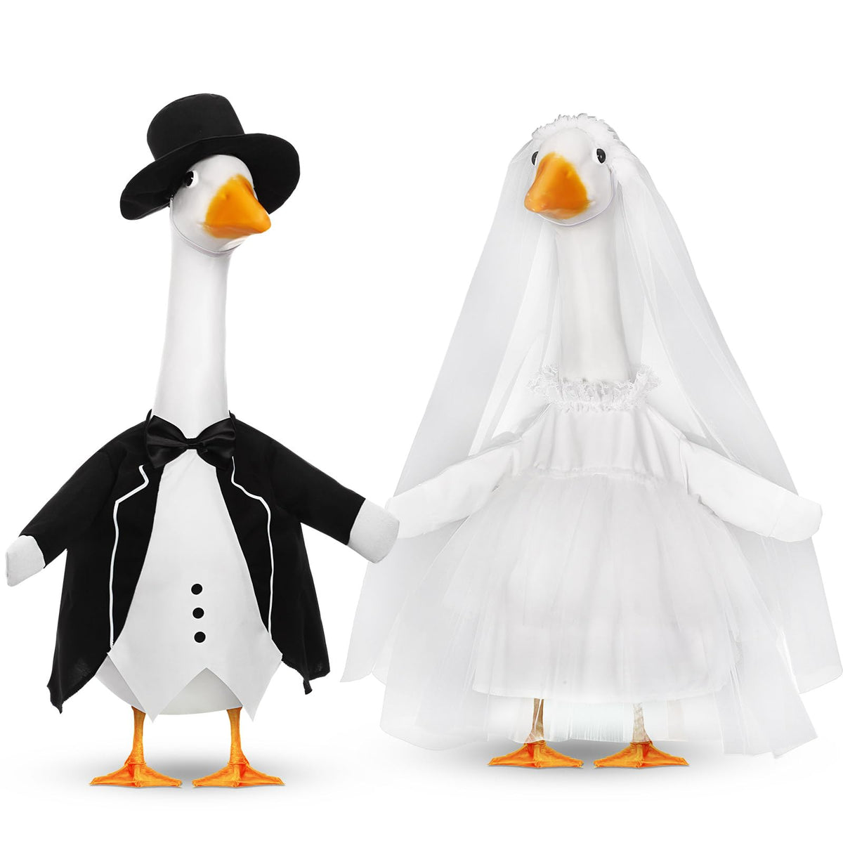 Geyoga 2 Sets Wedding Porch Goose Outfits for 23'' Goose Couple Bridegroom Suit Blazer Bride Wedding Dresses Couple Costume(Classic Style)