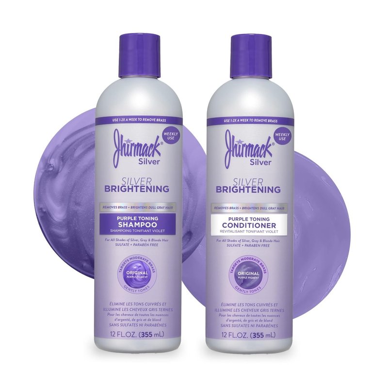 Jhirmack Silver Brightening Purple Shampoo and Conditioner Set for all types of silver, grey, and blonde hair