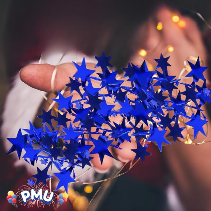 PMU 75 Ft Star Wire Shiny Garland Royal Blue - Halloween, Christmas Party, Wedding, Birthday, Festive Home Decoration Ornament Royal Blue (3pc-25Ft Each)