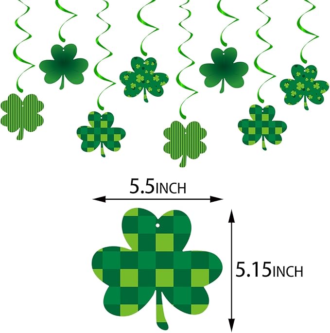 St-Saint Patricks-Day Decorations Garland-Swirls Decor - 16Pcs St.Patrick's Green Shamrock Clover Streamers,Baby Shower Birthday Irish Lucky Window Hanging Party Supplies Hugtmr