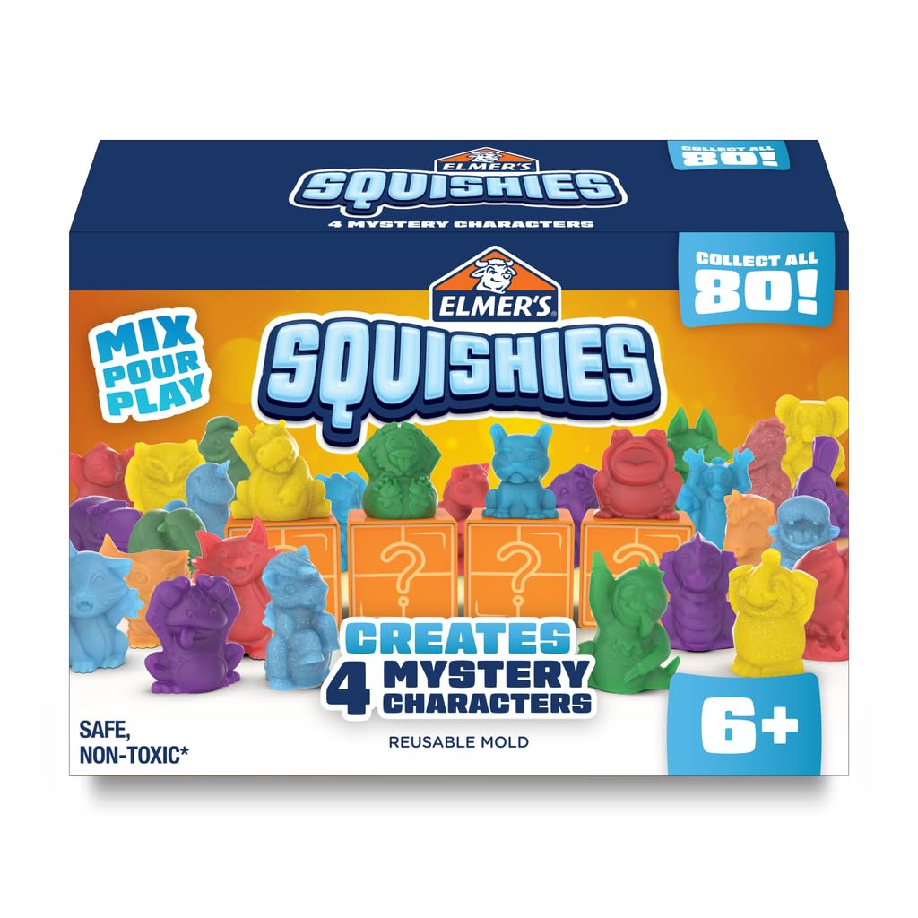 Elmer's Squishies Kids’ DIY Activity Kit, Creates 4 Mystery Characters, 24 Piece Kit, for Ages 6 and Up, Perfect for Stress Relief and Sensory Play