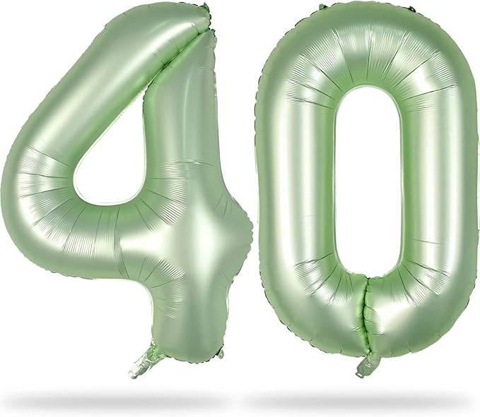 Sage Green Number 40 Birthday Balloons, 40 Inch Large Olive Green Foil Number 4 and 0 Balloons for Women, 40th Birthday Balloons for 40 Year Old Birthday Anniversary Jungle Party Decorations Supplies