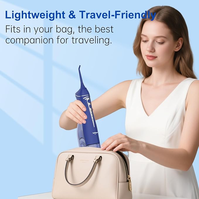 Water Dental Flosser Pick for Teeth: Cordless Rechargeable Oral Irrigator - 4 Modes IPX7 Waterproof 300ML Removable Tank Electric Dental Flossing Machine for Braces, Travel & Home Use (Dark Blue)