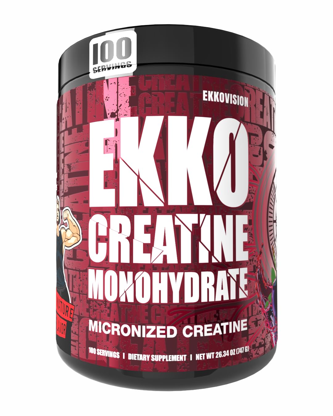 Ekkovision Creatine Monohydrate Powder, Micronized,Fruit Punch, Pre Workout & Post Workout Supplement for Men and Women, Energy Support, Easy to Mix in Shakes, Smoothies & Beverages, 100 Servings
