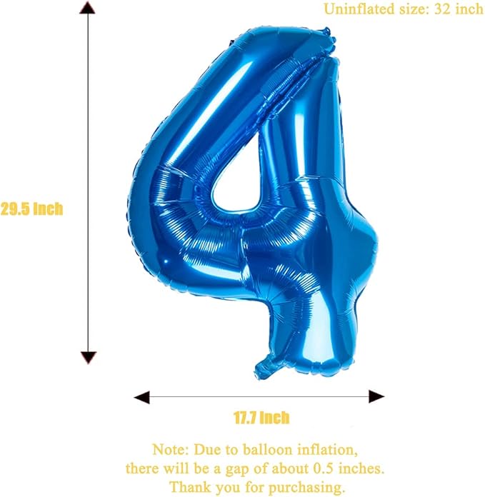 32 Inch Blue Number 4 Balloons Foil Ballon Digital Birthday Party Decoration Supplies (Blue Number 4 Balloon)