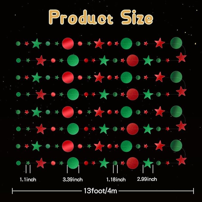 Glitter Star Garlands Decorations, 52 Feet Star Paper Garland Banner, Circle Dot Star Hanging Streamers for Valentine's Day Anniversary Wedding Birthday Ramadan Graduation Party Supplies Decorations