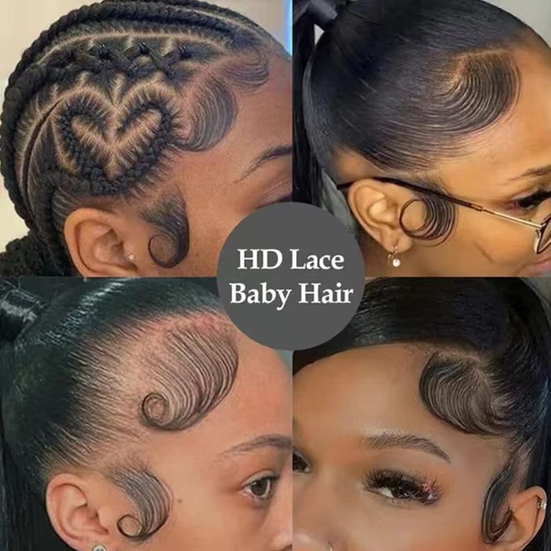 JZhair 4Pcs HD Swiss Lace Baby Hair Edge Stripes Real Human Virgin Hair Reusable More Natural for Women HD Lace Hairline Baby Hair Natural Color 4Pcs