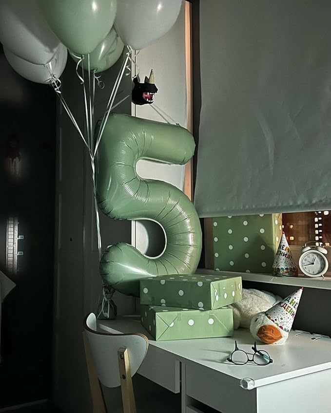 Sage Green Number 4 Balloon 40 Inch, 4 Balloon Number, 4th Birthday Decorations, Oliver Green Party Supplies for Boys Girls