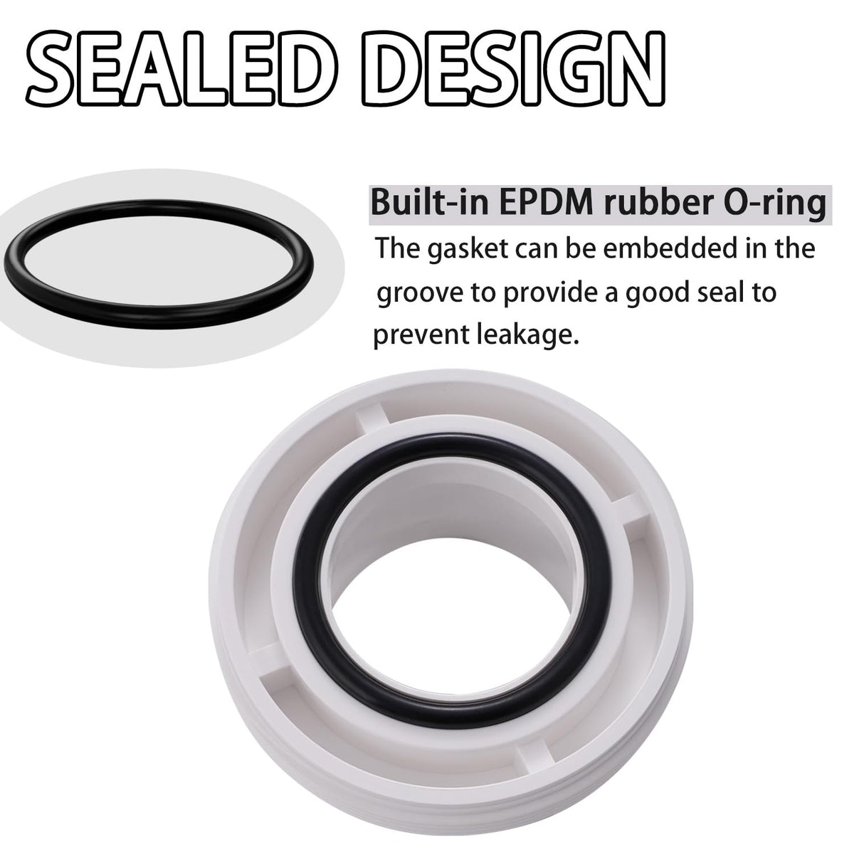 Carvedexquisitely 2" PVC Union Coupling Pipe Fitting (actual diameter 2.37") PVC Adapter Schedule 40(Socket x Socket), EPDM O-Ring, White 2 Pack