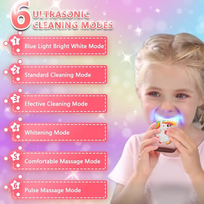 Kids Toothbrush Electric, U Shaped Ultrasonic Automatic Toothbrush with 2 Brush Heads, Six Cleaning Modes, Cartoon Modeling Design for Kids, Special for Birthday Gift (Pink, Kids 2-7)