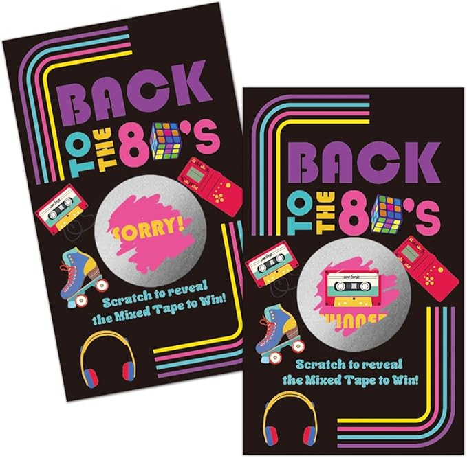 Haizct 50 Pack Back to The 80s Theme Scratch off, Retro Console Mixed Tape Scratch Card for Baby Shower Birthday Party Lottery Group Game Enterprises Activity, Baby Shower Activity and Idea