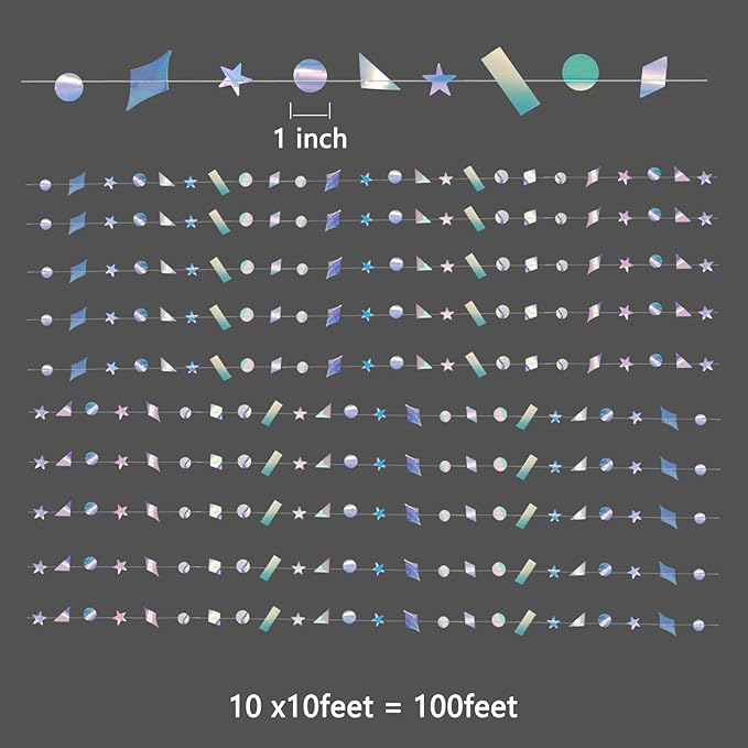 Cheerland Iridescent Confetti Garland Holographic Party Decorations Sparkle Streamers Hanging Star Banners for Birthday New Year’s Eve Disco Party Euphoria Decor Christmas Celebration Supplies 10pcs