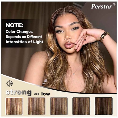 Perstar Ombre Human Hair Bundles Body Wave P4/27 Honey Blonde Bundles Highlight Brown Colored 3 Bundles 14 16 18 Inches 12A 100% Brazilian Virgin Remy Hair Weft
