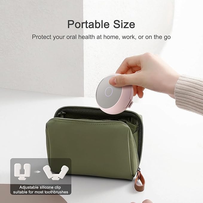 Toothbrush Holder, Toothbrush Cleaner Case, Portable USB Charging Toothbrush Cover with U V-C Light, Travel Toothbrush Holder (Pink-Mirror)