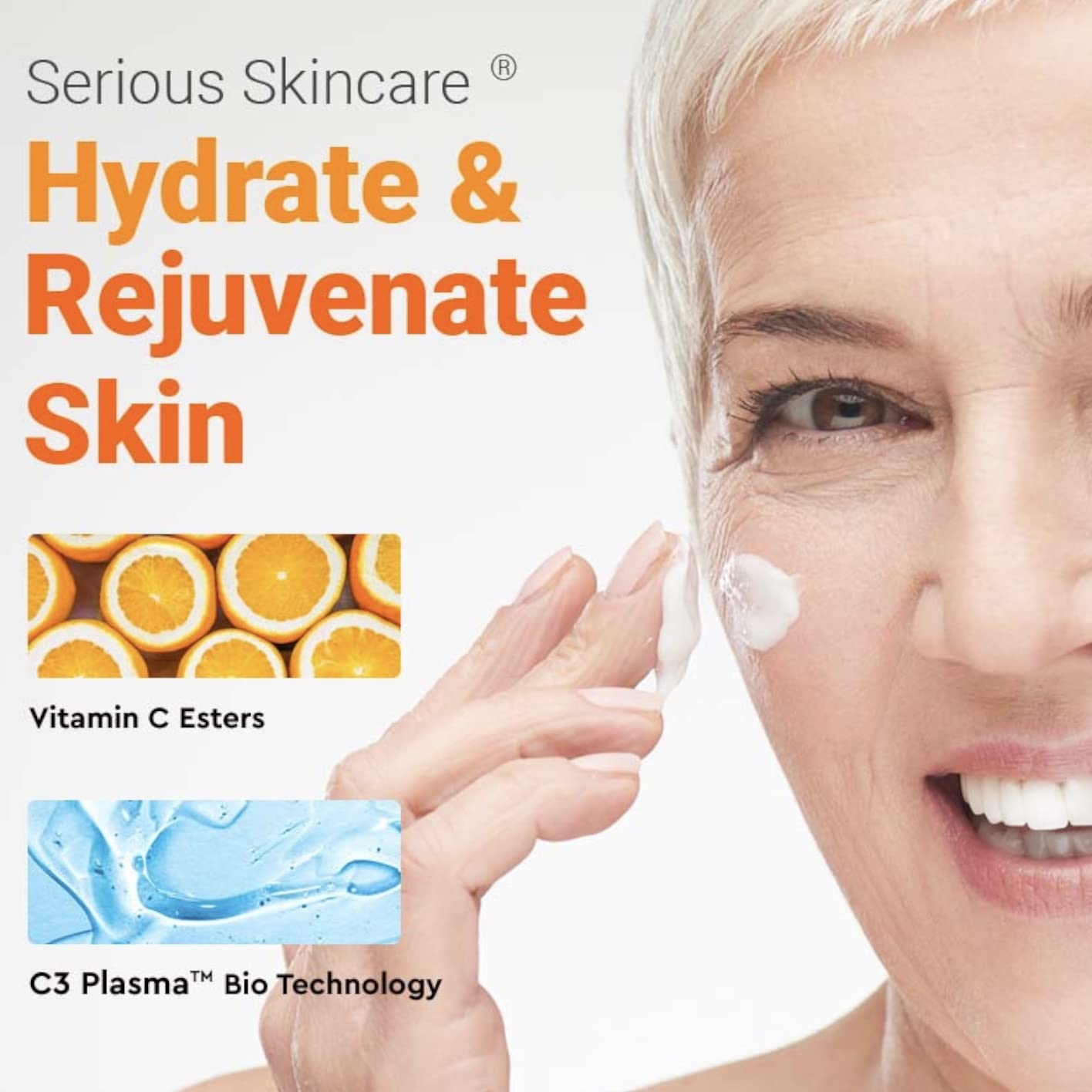 Serious Skincare - Vitamin C Broad Spectrum SPF 30 Sunscreen Moisturizer for Face, Hydrates Dry Skin, C3 Esters Anti-Aging Wrinkle Cream with Collagen, Radiant Skin, Daily Use, No White Cast 2 Fl. Oz.