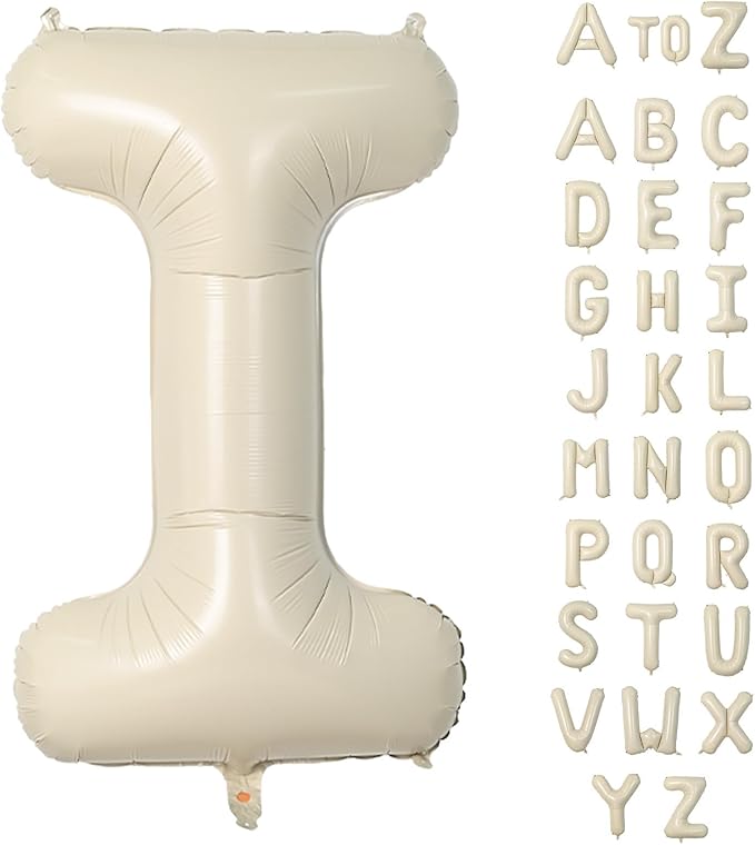 Biapian 40 Inch Letter I Balloon, Giant Cream Foil, Big Single Alphabet A-Z, Beige Large Aluminum for Birthday, Baby Shower, Wedding, Anniversary Party Decoration