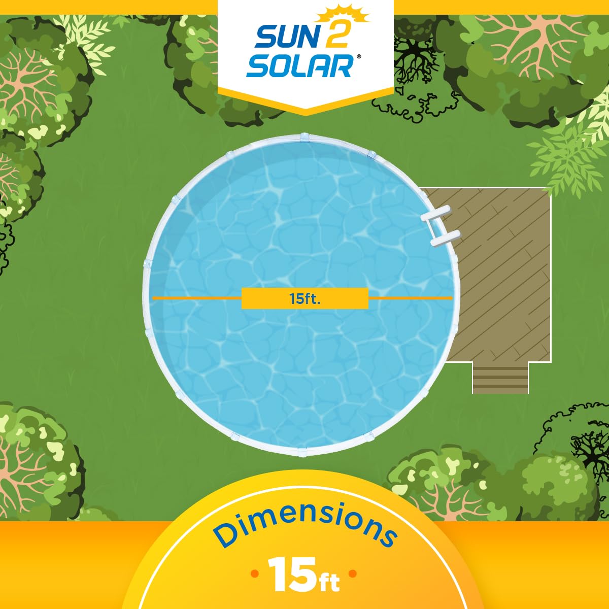 Sun2Solar Blue 15 ft Round Pool Solar Cover | 8 Mil | Heat Retaining Blanket for Above Ground & Inground Swimming Pools | Sun's Energy Heats Pool | Bubble Heating Blankets | 800 Series