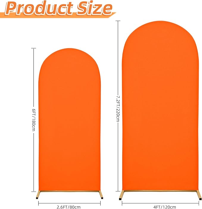 Arch Covers,Arch Backdrop Stand Fitted Cover for Wedding Birthday Party Ceremony Banquet Decoration(7.2FT&6FT,Candy Orange,Cover Only)