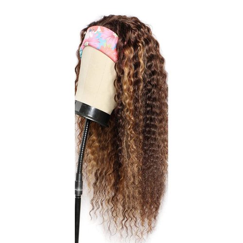 28 Inch P4/30 Chocolate Brown Headband Wig Human Hair 150% Density Grade 8A Unprocessed Brazilian Virgin Hairs Machine Made Highlight Brown Deep Wave Headband Wig Human Hair None Lace Front Wig
