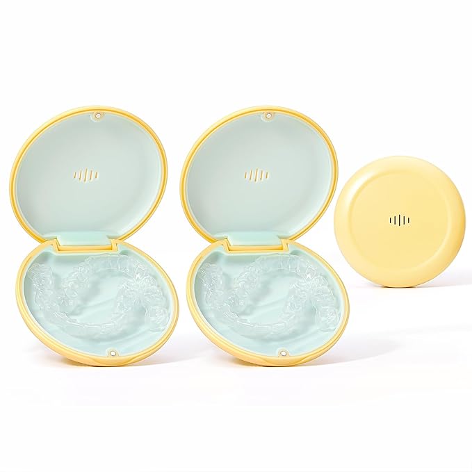 2 Pack Retainer Case Ultra-slim Aligner Case with Vent Holes Removable Inner Tray Silicone for Easy Cleaning (2Pack Yellow Green)