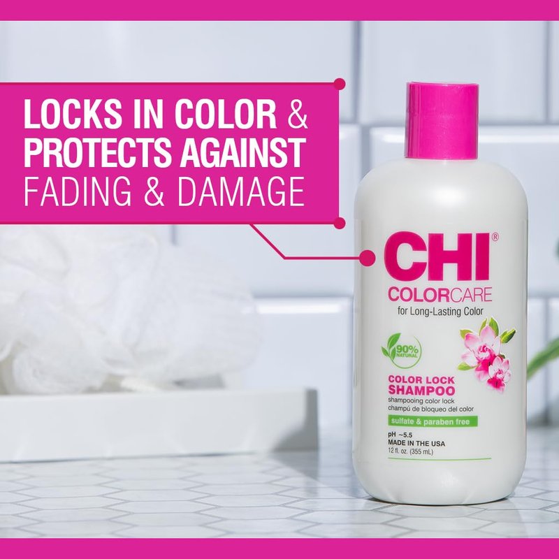 CHI ColorCare Color Lock Shampoo, Locks In Color & Replenishes Moisture For Color-Treated Hair, Sulfate, Paraben, & Cruelty-Free, 12 Oz