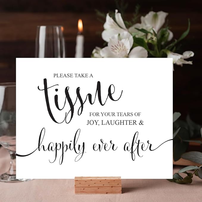 Andaz Press Wedding Party Signs, Formal Black and White, 8.5-inch x 11-inch, Please Take A Tissue for your Tears of Joy, Laughter and Happily Ever After, 1-Pack, Kleenex Ceremony Sign
