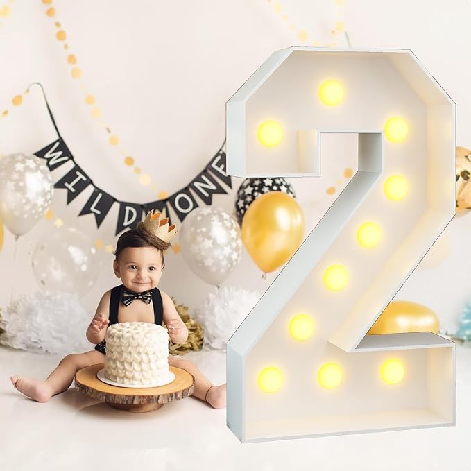 Marquee 4ft Number 2 Light Up Number White Large Mosaic Frame Slots-in Letter 2 for 2nd Birthday Party Decorations Pre-Cut Cardboard Giant Cut-Out Thick Foam Board 2025 Sign Graduation