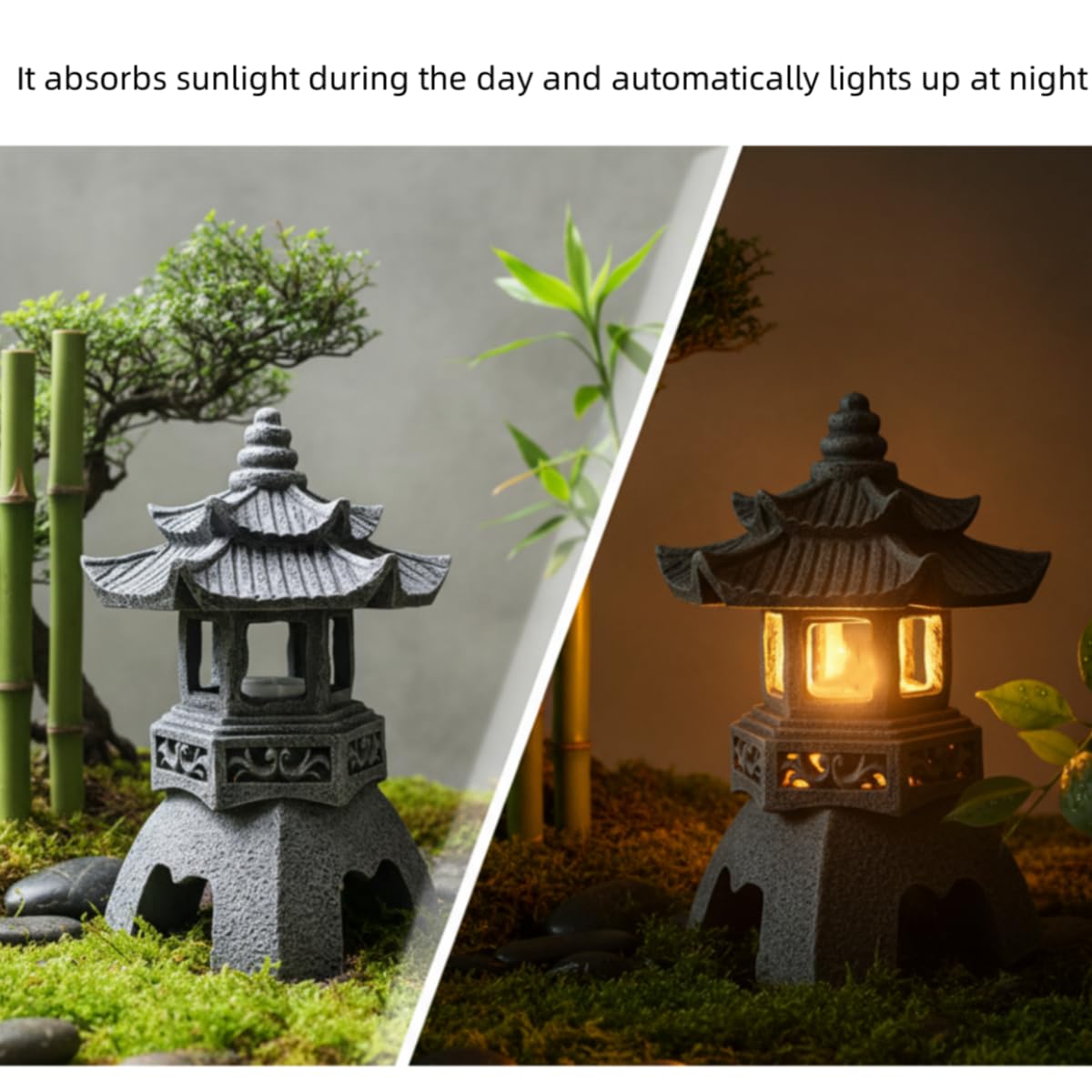 YLSMILE Solar Pagoda Lantern Garden Statue: Japanese Zen Lantern Garden Decor-LED Figurine Lamp Pagoda Statue Figurine for Home Table Outdoor Decor