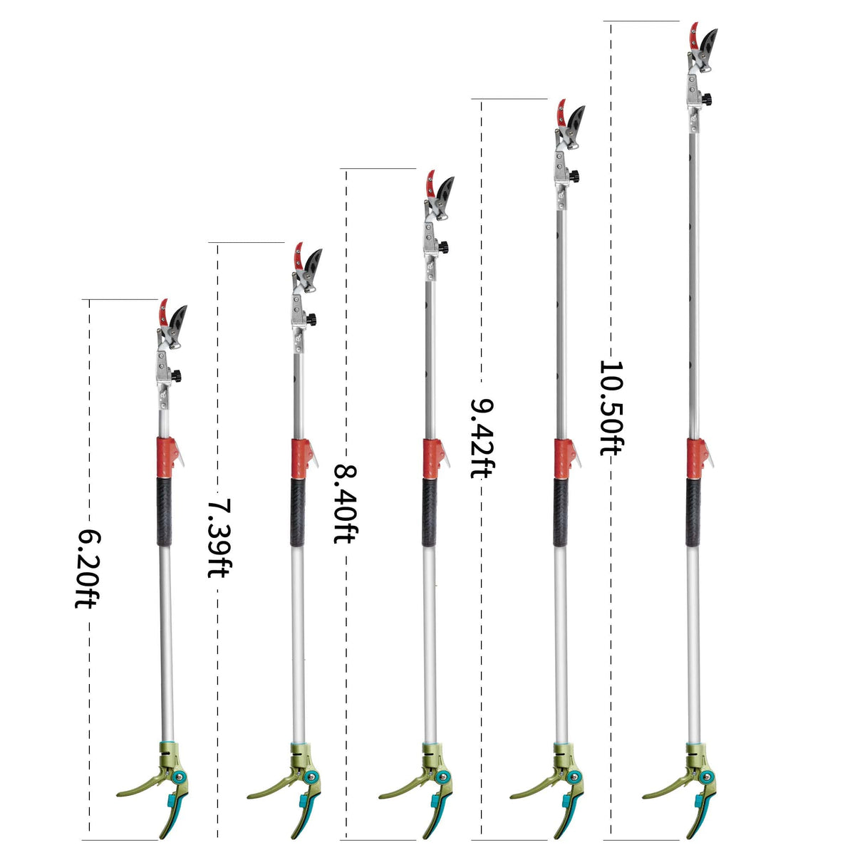 GARTOL Pruner for Garden, Cut Upto 1 Inch & Hold Telescopic Pole Pruner, Fruit Picker with Rotating Blade Head, Lightweight Aluminum Extendable Handle for Tree Branch Cutter, 6.23-10.5 FT, Silver