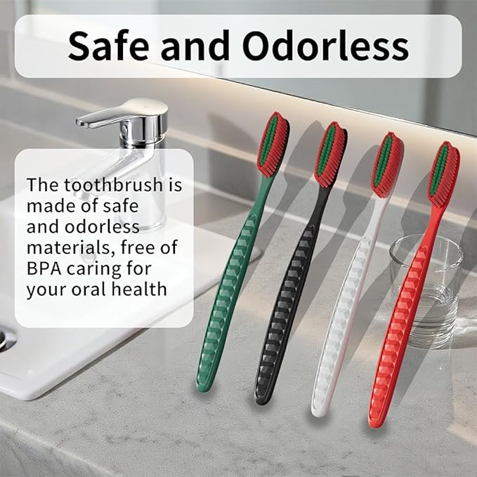 Long Head Manual Toothbrush, Extra Soft Flossing Toothbrush for Sensitive Gum, Interdental Cleaning Bristles for Adults (Pack of 5)