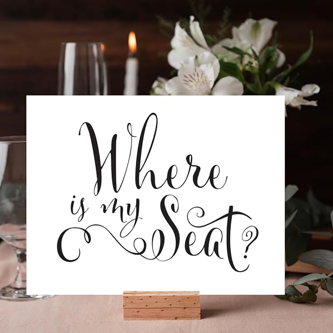Andaz Press Wedding Party Signs, Formal Black and White, 8.5-inch x 11-inch, Where is My Seat?, 1-Pack