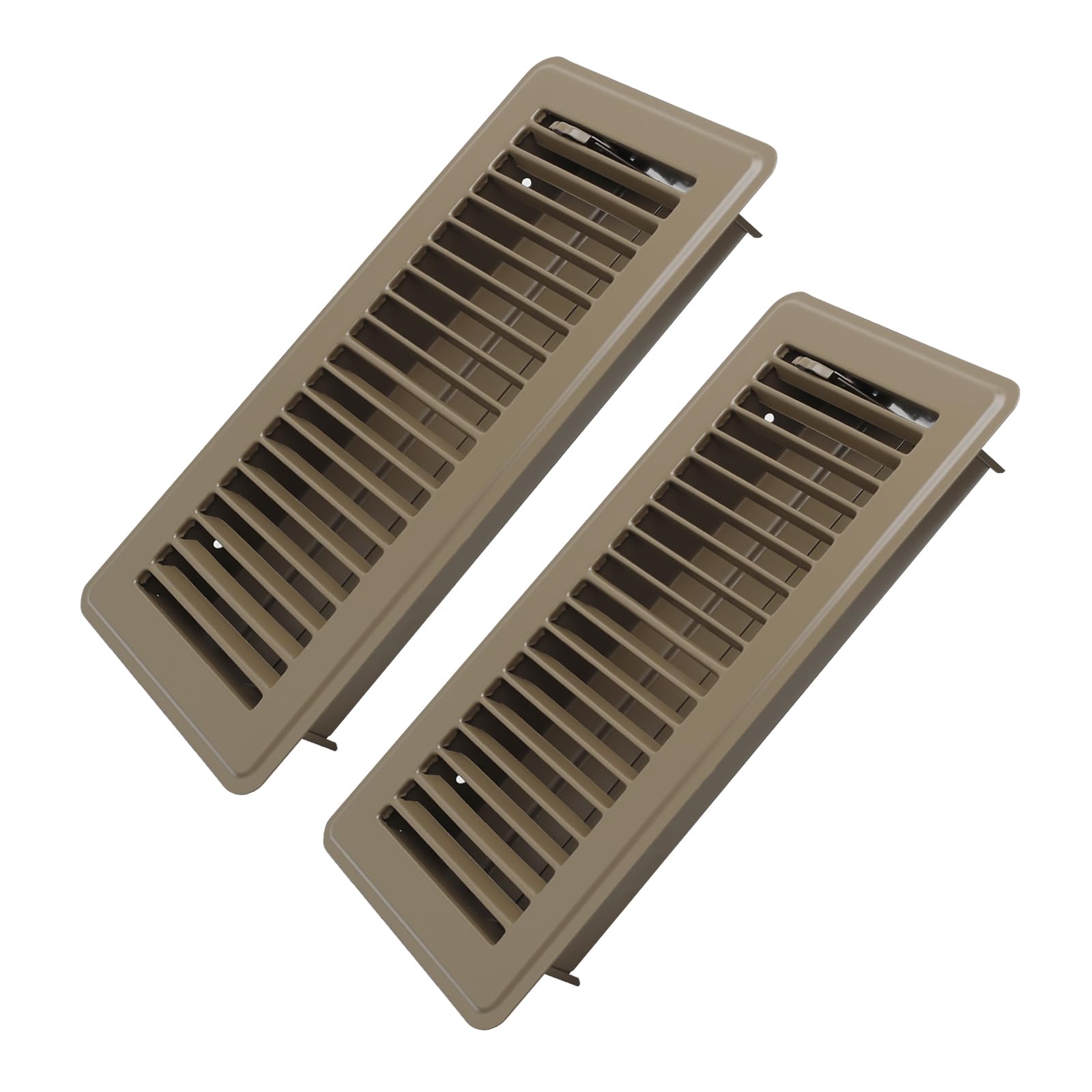 Howeall 4" x 10" Floor Register 2 Pack - Heavy Duty Steel Walkable Floor Vents - Easy Adjust Air Supply Lever - Vent Covers for Home (Brown)