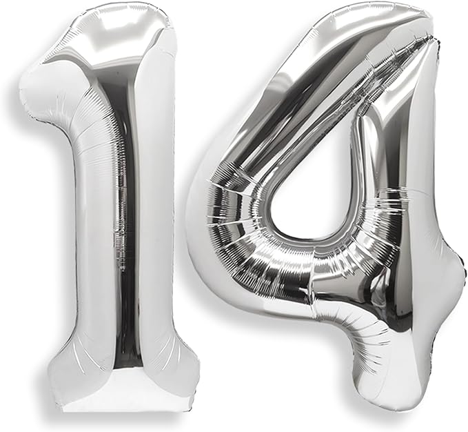 AULE 40 Inch Large 14 Balloon Numbers Silver, Big Foil Number Balloons, Giant Helium Happy 14th Birthday Party Decorations for Boy and Girl, Huge Mylar Anniversary Party Supplies