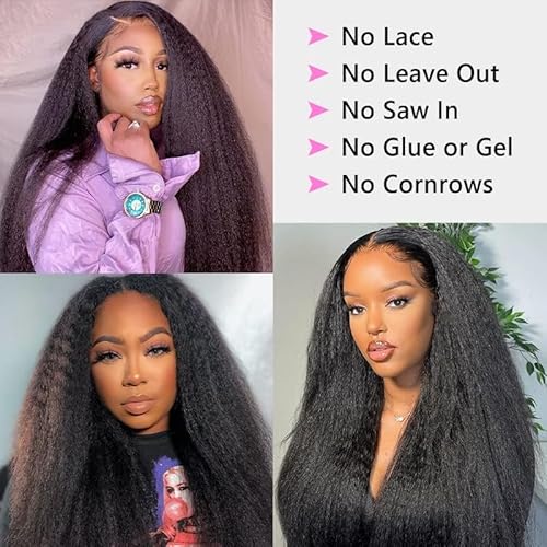 V Part Wig Human Hair Wigs for Black Women Kinky Straight V Part Wig 12A Virgin Hair Half Wigs for Women No Lace Upgrade U Part Human Hair Wigs Full Head Clip in Half Wig V Shape Wigs (18inch)