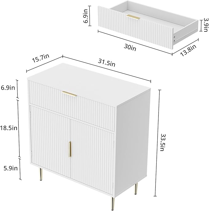 Coffee Bar Cabinet with 2 Doors & Drawer, Sideboard Buffet with Adjustable Shelves, Accent Liquor Cabinet with Storage, Console Table for Living Dining Room, White