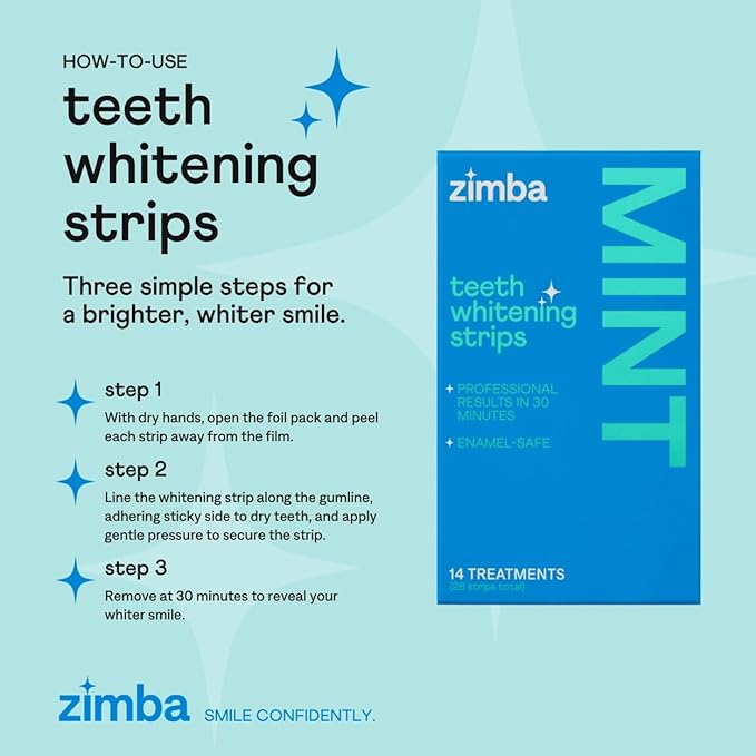 Zimba Teeth Whitening Strips 3-Pack Bundle (Mint, Spearmint, Coconut) | Vegan Whitening Strip Enamel Safe Teeth Whitening Hydrogen Peroxide Teeth Whitener for Coffee, Wine, Tobacco, and Other Stains