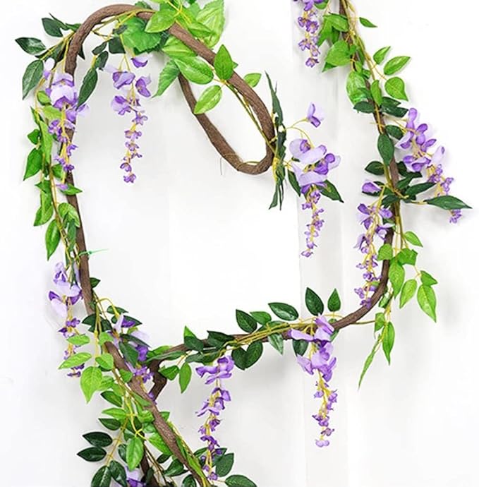5pack Wisteria Garland Artificial Flowers Garland Fake Hanging Wisteria Vines for Wedding Floral Decor-Total 33 Ft (Light Purple)