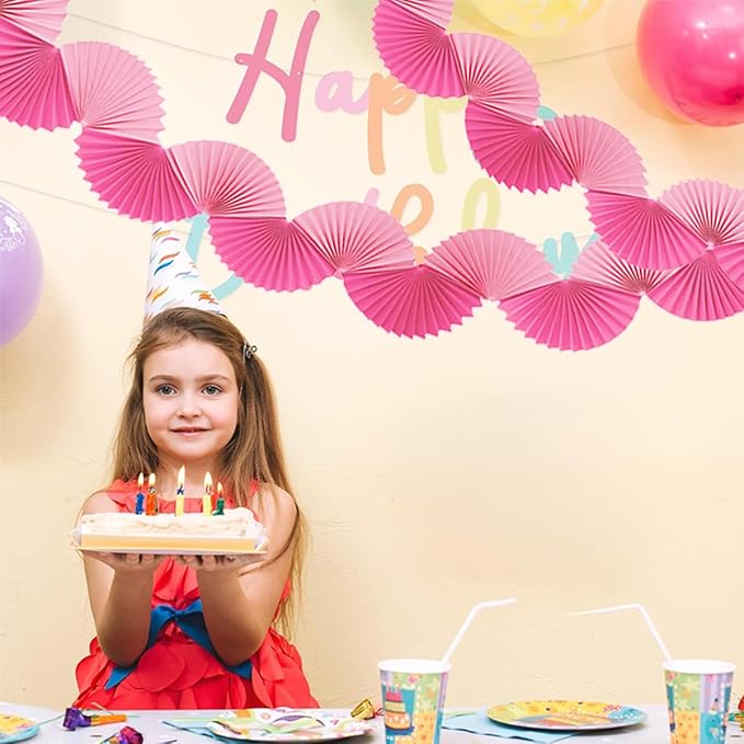 Pink Paper Fan Garland - Paper Fan Garland Party Decorations - Perfect for Birthday Parties, Holiday Decorations, Family Gatherings, Weddings and More (Pink)