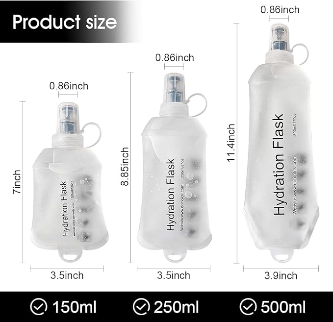 WILDREEDS 500ml Soft Flask, TPU Collapsible Soft Water Bottle for Hydration Pack, Running Vest, Folding Water Bottle for Hiking Cycling Climbing-1Pcs, White