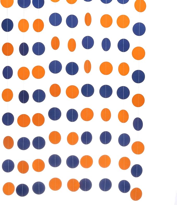 WEVEN Orange Blue Paper Garland Party Decorations Circle Dot Backdrop Party Banner Streamers, 30 Feet