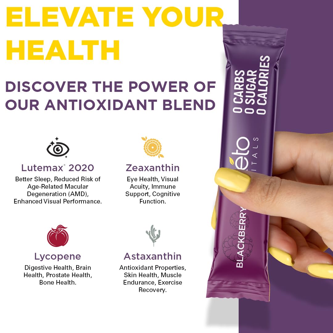 Keto Vitals Antioxidant Electrolytes Powder Packets No Sugar | Keto Friendly Electrolytes Travel Packets | Variety Stickpacks | Energy Drink Mix | Zero Calorie | Zero Carb (Berry Assorted, 30)