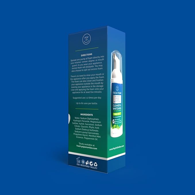 Retainer Cleaner Foam for Invisalign, Aligner Cleaner Whitening Foam for Mouth Guard Night Guard Veneers, Whitens Teeth, Freshens & Fights Bad Breath, 3% Hydrogen Peroxide, Mint - 50ml