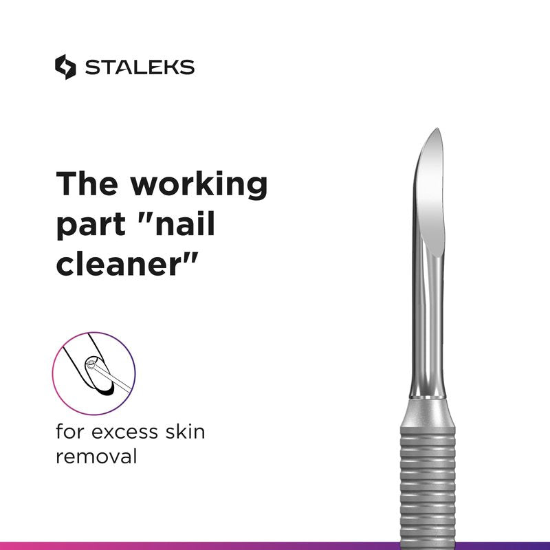 Staleks Pro Manicure Pusher SMART 51 Type 3 – Wide Cuticle Pusher and Nail Cleaner – Dual-Ended Stainless Steel Tool