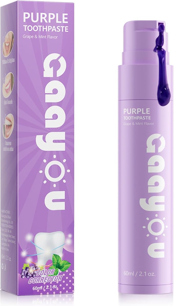 Purple Teeth Whitening - Purple Toothpaste for Teeth Whitening V34 Color Corrector Purple Toothpaste Grape & Mint Flavor for Tooth Stain Removal