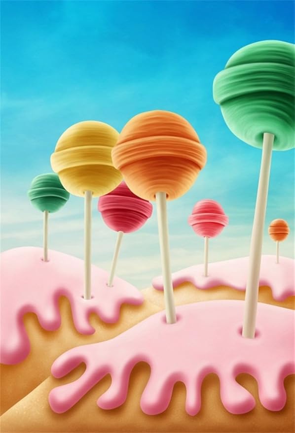 AOFOTO 7x10ft Colorful Lollipop Background Childhood Sweet Candyland Dreamy Fantasy Cartoon Photography Backdrop Photo Studio Props Kid Child Infant Girl Baby Portrait Vinyl Wallpaper