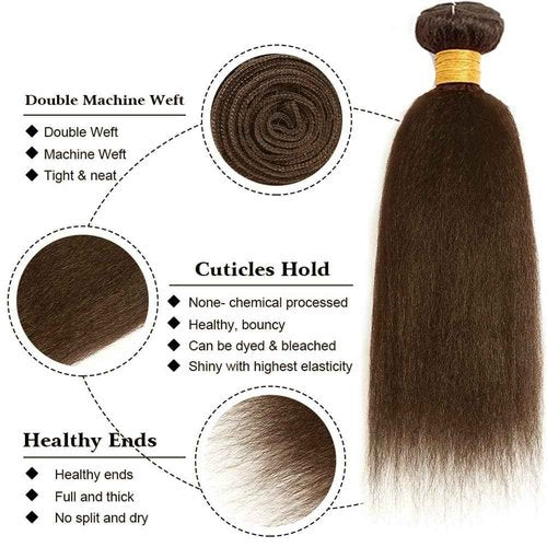 Giginger Brazilian Human Hair Bundles 16 18 20 Inch Chocolate Brown Yaki Wave Human Hair Bundles Brazilian Unprocessed Virgin Quick Weave Hair for Black Women