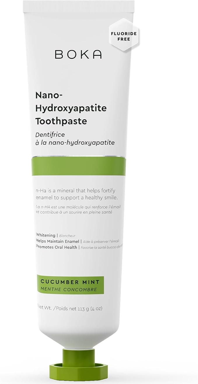 Boka Fluoride Free Toothpaste, Nano Hydroxyapatite Toothpaste, Appropriate for Sensitive Teeth - for Adult, Kids Oral Care - Cucumber Mint Flavor, 4 Fl Oz 1Pk US Manufactured